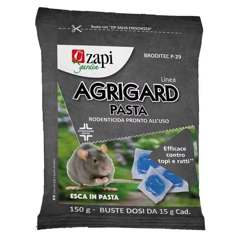 Nieuw product | ZAPI rodenticide aas AGRIGARD PASTA 150g zak kabeljauw. 104930