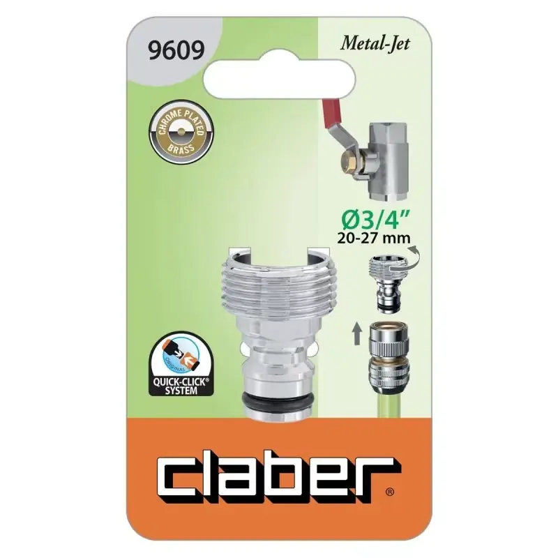 Claber verchroomde messing fitting met 3/4 buitendraad kabeljauw. 9609 | Snelle verzending