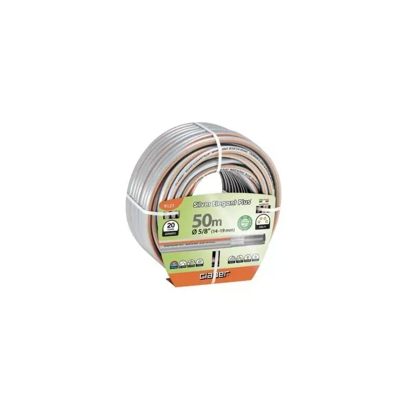 Op voorraad - Claber zilver elegant plus 5/8 draadslang 50 m kabeljauw. 9127