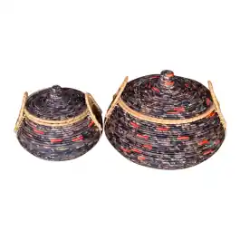 Bespaar nu - Rattanmand zwart (set van 2 stuks)