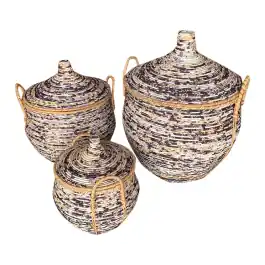 Rattanmand blauw (set van 3 stuks) | Actie
