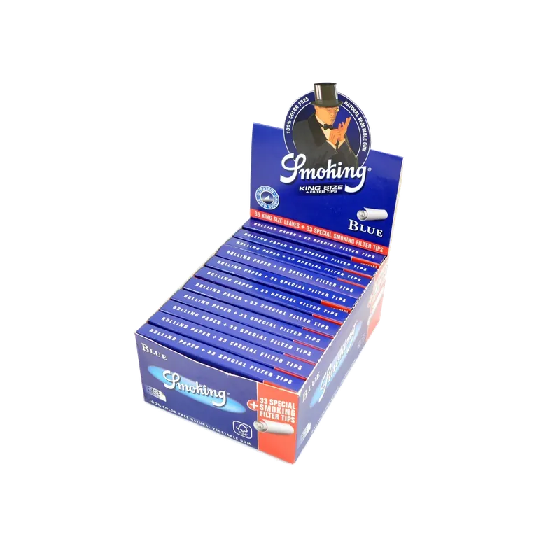 Smoking King Size Blue 2 in 1 24 stuks ~ Vloei & Tip - Trending