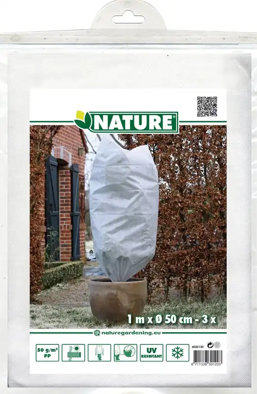 Premiumkwaliteit | Nature winterafdekhoes met koord Ø50cm x H1m wit 3 stuks