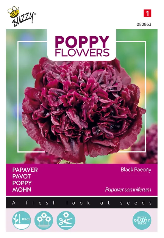 Buzzy® Poppy Flowers, Papaver Black Paeony - Actie