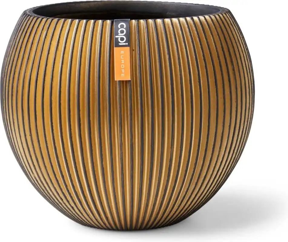 Capi Europe Vaas bol groove goud h26xb29 Ø21,5 cm | Spoedlevering