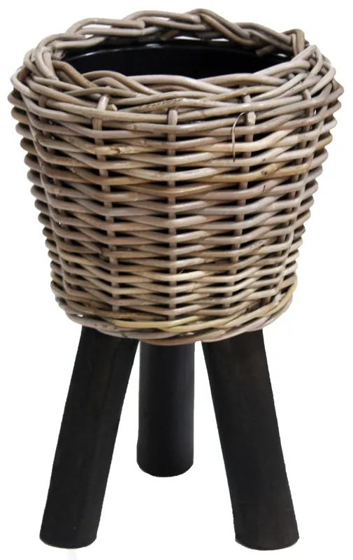 Topproduct - Van der Leeden Drypot rotan zwarte poten D27cm grijs