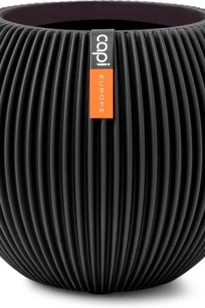 Aanrader - Capi Europe Vaas bol groove zwart h26xb29 Ø21,5 cm