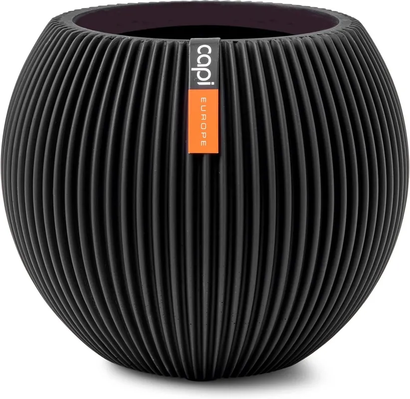 Aanrader - Capi Europe Vaas bol groove zwart h26xb29 Ø21,5 cm