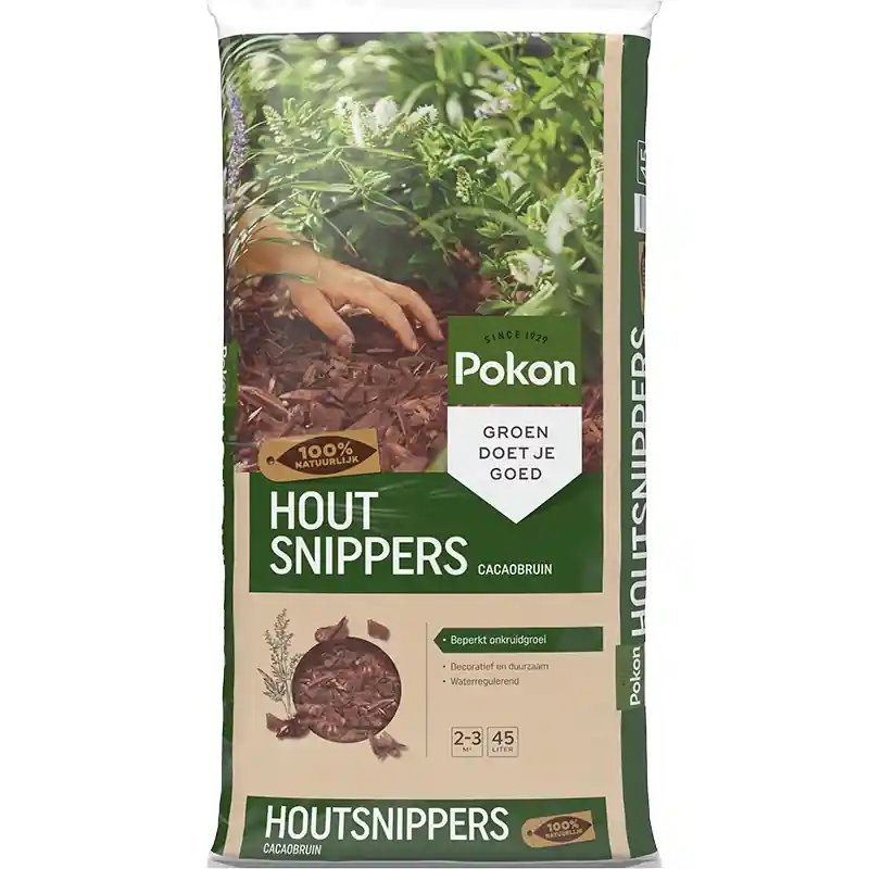 Laatste stuks - Pokon Houtsnippers Cacaobruin 45L