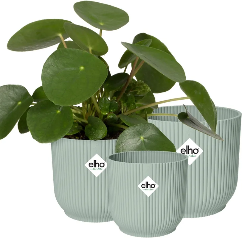 Prijs verlaagd - Elho Vibes Fold Rond - Bloempotten voor Binnen - 100% Gerecycled Plastic - Set van 3 - Ø 14, 16, 18