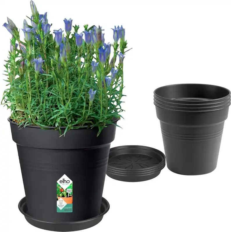 Favoriet van klanten | Elho Green Basics Kweekpotten set - Met onderschotels - 100% Gerecycled Plastic - Set van 5 - Ø 17 x
