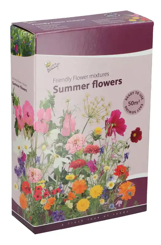 Nieuw in het assortiment | Buzzy Zaden friendly flowers zomerbloemen 50m2