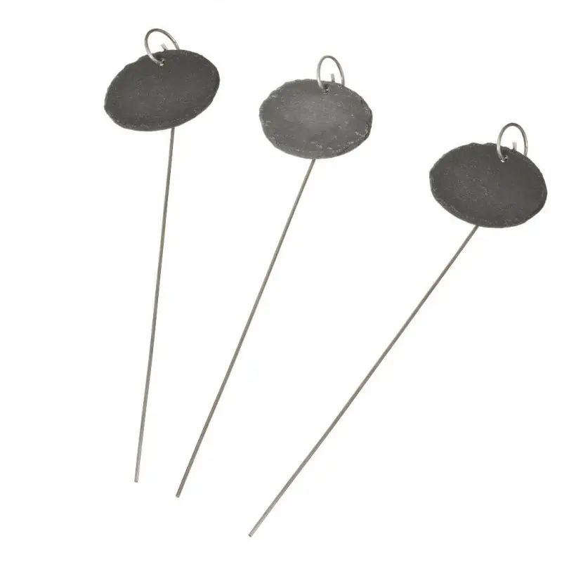 Superprijs | Etiket van leisteen met metalen houder ovaal H 40 x 9 x 7 cm set à 3 stuks